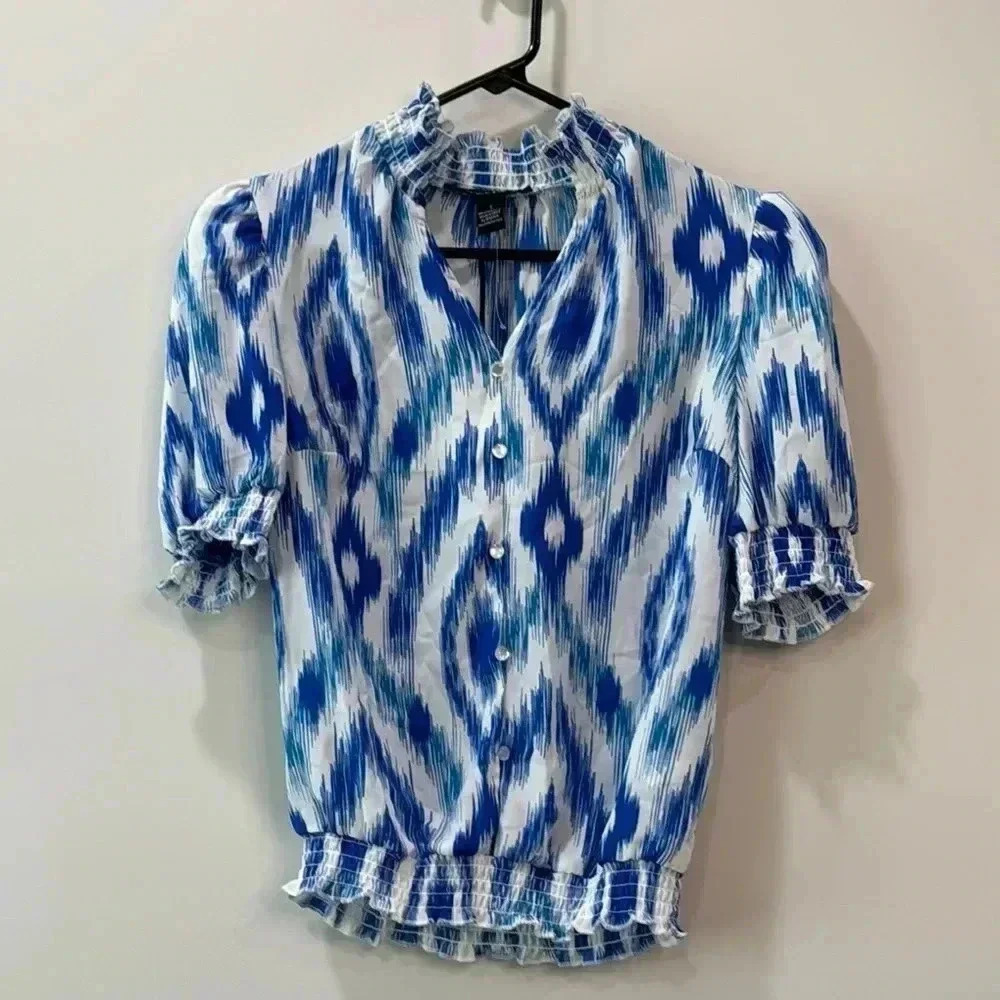 NWT A Love Story Women’s Print V-Neck Blouse Size S